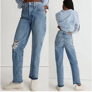Madewell Perfect Vintage Straight Jean Knee-Rip Edition, Size 32P (hemmed/crop)
